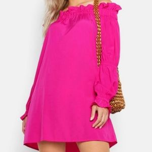 Plus Ruffle Volume Sleeve Bardot Smock Dress